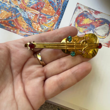 1960s Brass Color Cello Brooch Jewelry Bloomers and Frocks